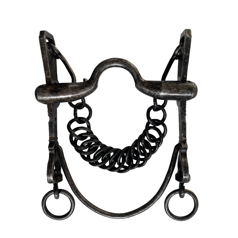 Spanish bit with curb chain, S/Steel distressed metal, medium port mouth