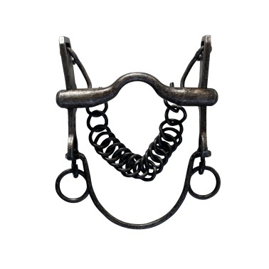 Spanish bit with curb chain, S/Steel distressed metal, low port mouth