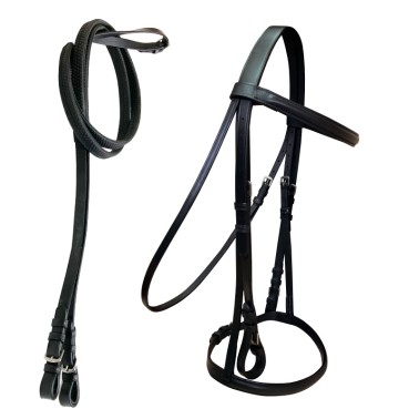 LEATHER BRIDLE PADDED NOSEBAND WITH RUBBER REINS