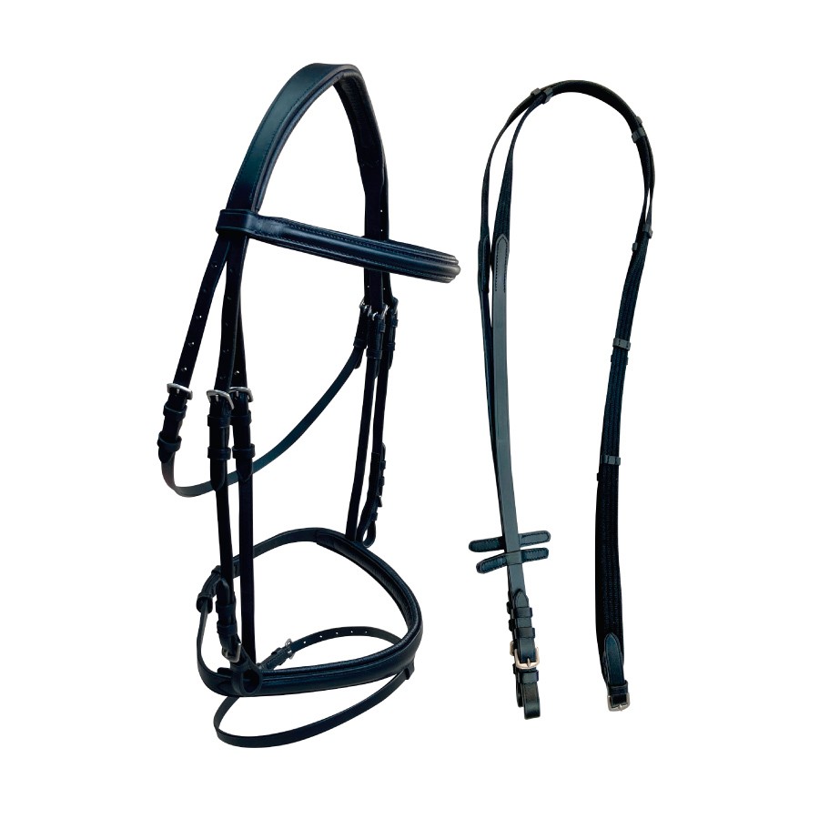 Bride en cuir anglais royal pour chevaux Venise Snaffle Flash avec rênes en caou