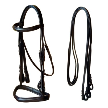 PADDED WEYMOUTH BRIDLE ENGLISH NOSEBAND PLAIN LEATHER RIENS WITH BUCKLE SUPERIOR SS FITTINGS
