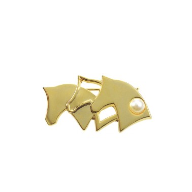 BROOCH 3 HORSES HEAD WITH PEARL