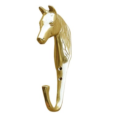 BRIDLE HOOK with horse's head, solid brass