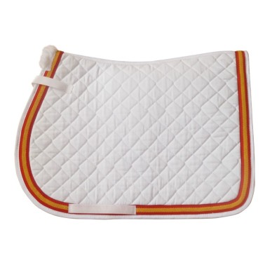 QUILTED SADDLE PAD WHITE WITH SPANISH FLAG